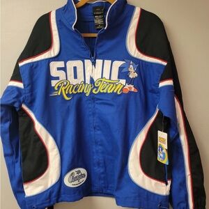 Sonic The Hedgehog Icons Racing Jacket Mens Size M Boxlunch Exclusive Blue Lined